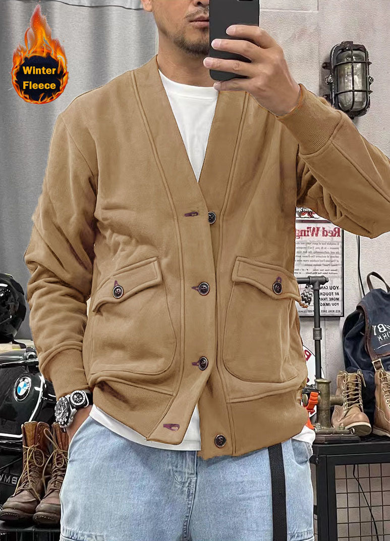 Herren modische Fleecejacke mit praktischen Taschen und eleganter Knopfleiste ModeGeist