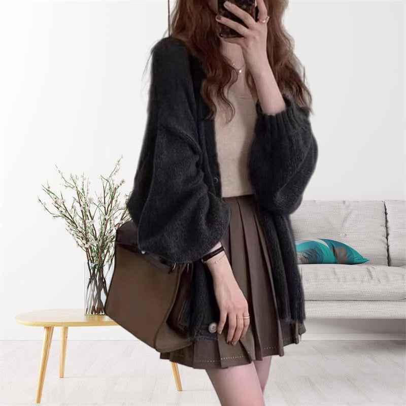 Damen gemütliche Strickjacke mit voluminösen Ärmeln ModeGeist