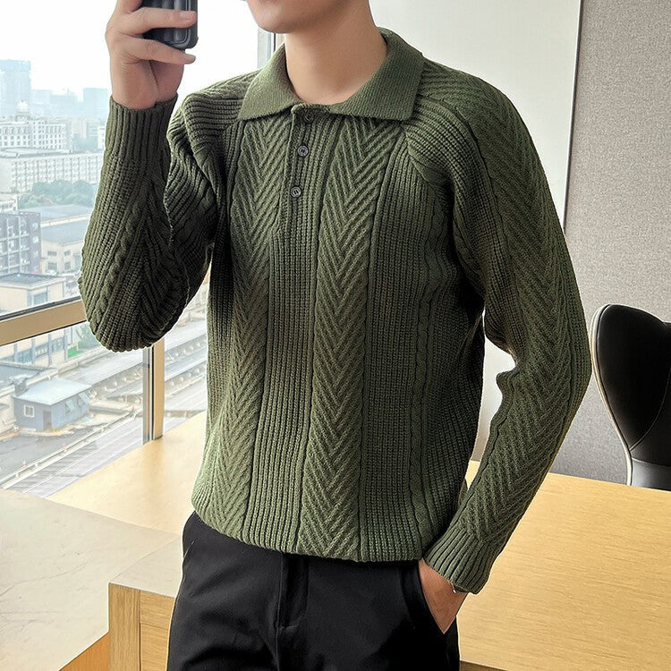 Herren Strickpullover mit klassischem Rautenmuster und Knopfleiste ModeGeist