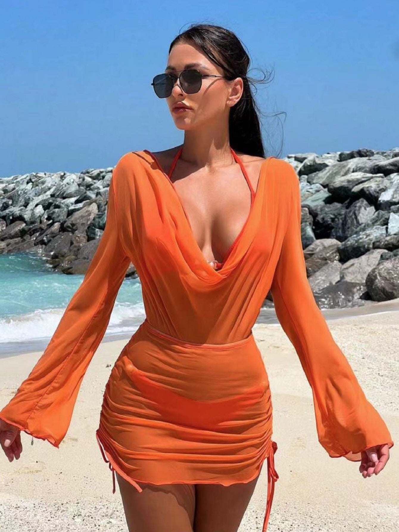 Modisches transparentes Strandkleid für Damen mit Twist-Detail