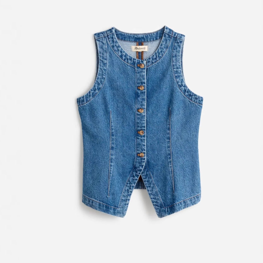 Damen Jeansweste mit Knopfleiste und seitlichen Eingrifftaschen ModeGeist