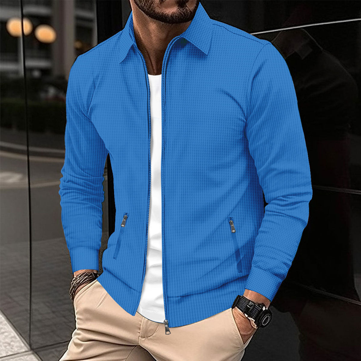 Herren moderne Freizeitjacke mit Reißverschluss und praktischen Seitentaschen ModeGeist