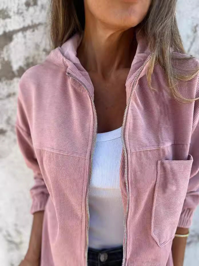 ModeGeist | Kapuzenjacke - Corduroy - Lockere Passform - Reißverschluss - Lässiges niedriges Modell
