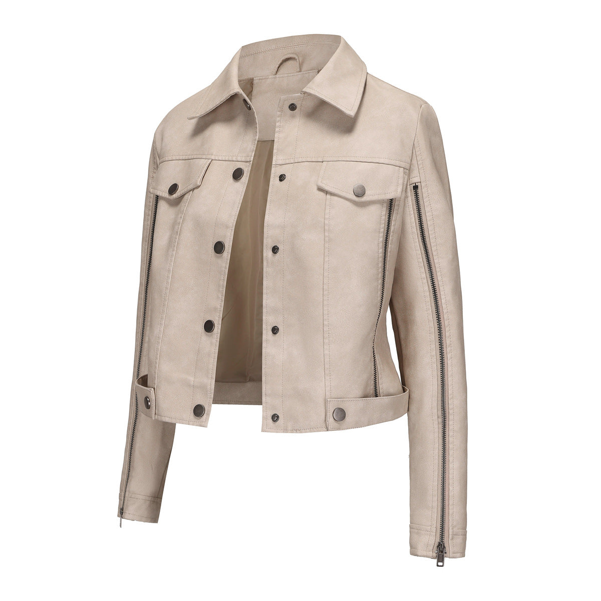 Damen modische Shortjacke aus Kunstleder mit Reißverschlussdetails ModeGeist