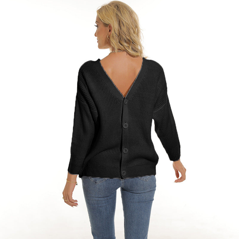 Damen Strickjacke mit tiefem V-Ausschnitt und Knopfleiste ModeGeist