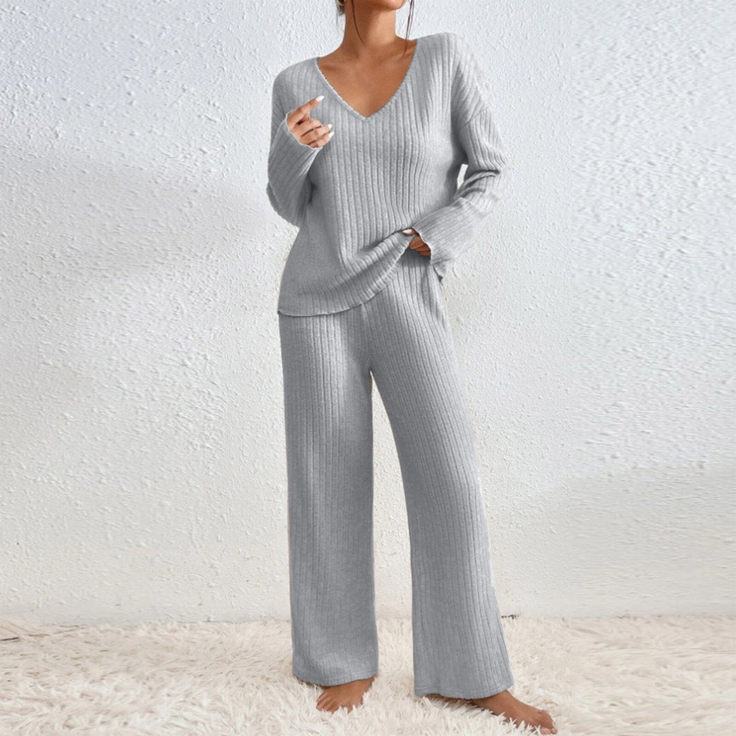 Damen Lässiges Strick-Loungewear-Set ModeGeist