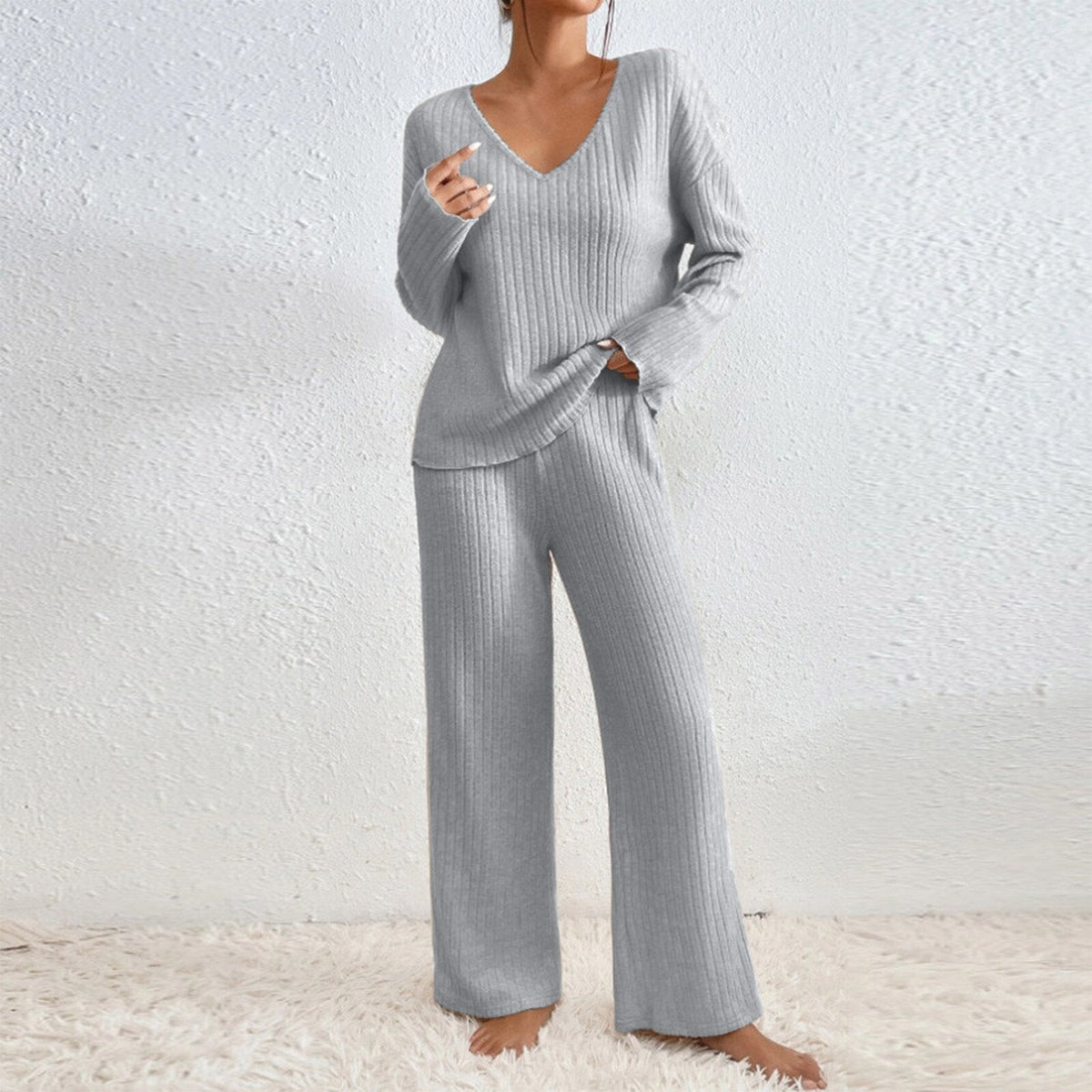 Damen Lässiges Strick-Loungewear-Set ModeGeist