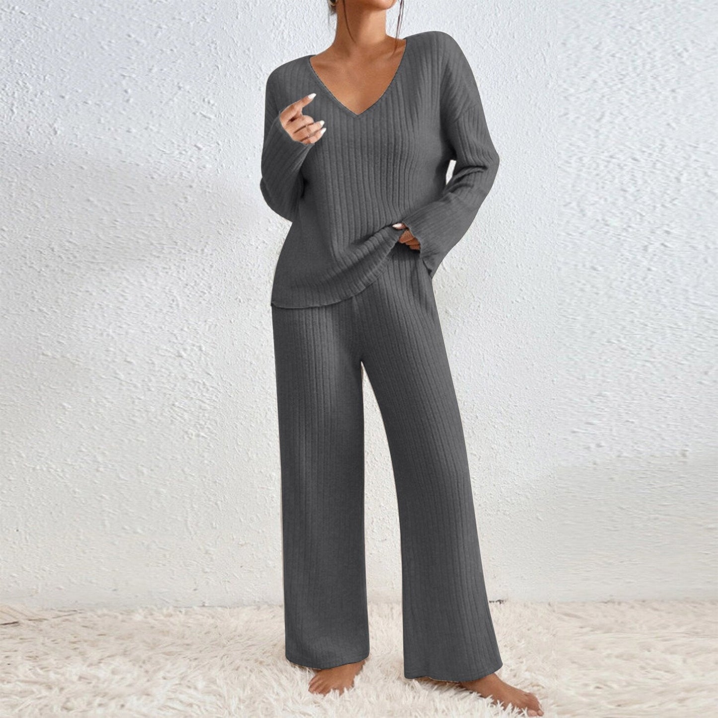 Damen Lässiges Strick-Loungewear-Set ModeGeist