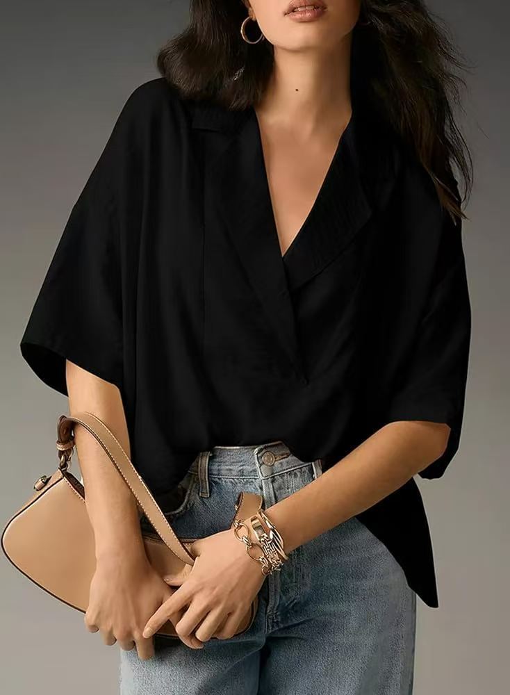 Damen lässige Oversize-Bluse mit modernem Schnitt und V-Ausschnitt ModeGeist