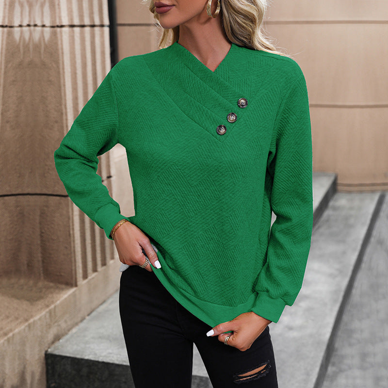 Damen eleganter Pullover mit asymmetrischem Ausschnitt und Knopfdetails ModeGeist