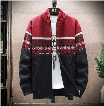 Herren Strickjacke mit nordischem Muster und modischem Reißverschluss ModeGeist