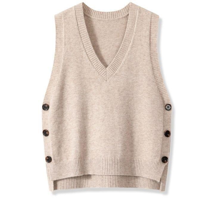 Damen Strickweste mit V-Ausschnitt und Knopfdetails ModeGeist