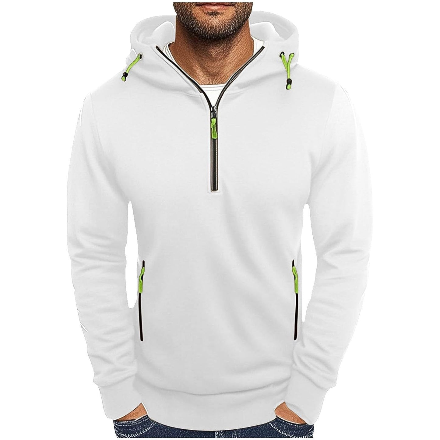 Herren modischer Kapuzenpullover mit zwei Taschen und halbem Reißverschluss ModeGeist