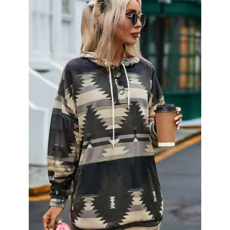 Damen Relaxed Fit Bohemian Grafik Hoodie ModeGeist