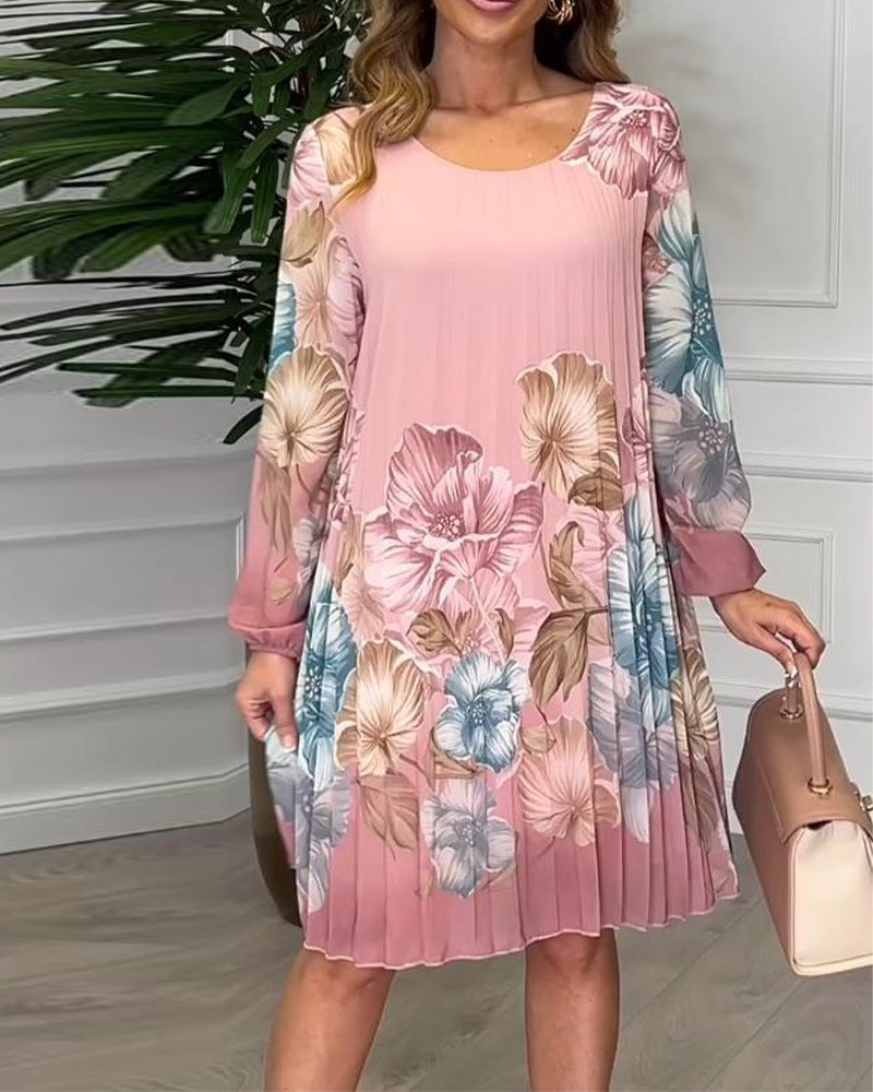Modisches Damen Faltenblumenkleid
