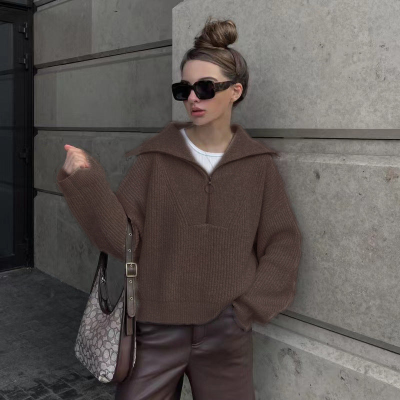 ModeGeist | Rippstrickpullover mit Reißverschluss Weich und Warm Lässig Schick