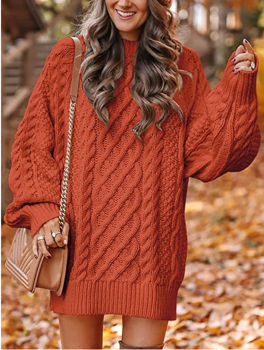 Damen Grober Strickpullover mit voluminösen Ärmeln und dekorativem Zopfmuster ModeGeist