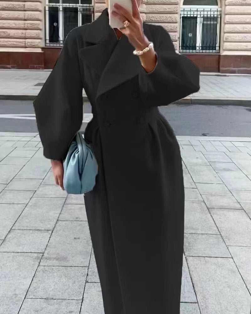 Damen eleganter Trenchcoat mit hohem Schlitz und Puffärmeln ModeGeist