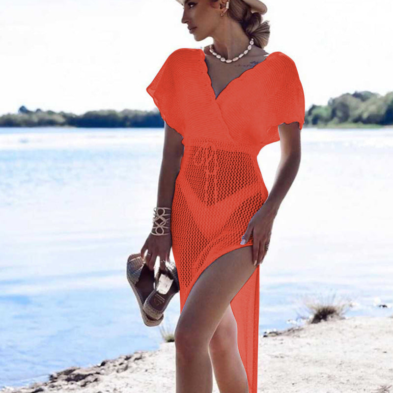 Leichtes Damen-Strandkleid aus Netzstoff, tiefer Schlitz, lockerer Schnitt - MODEGEIST