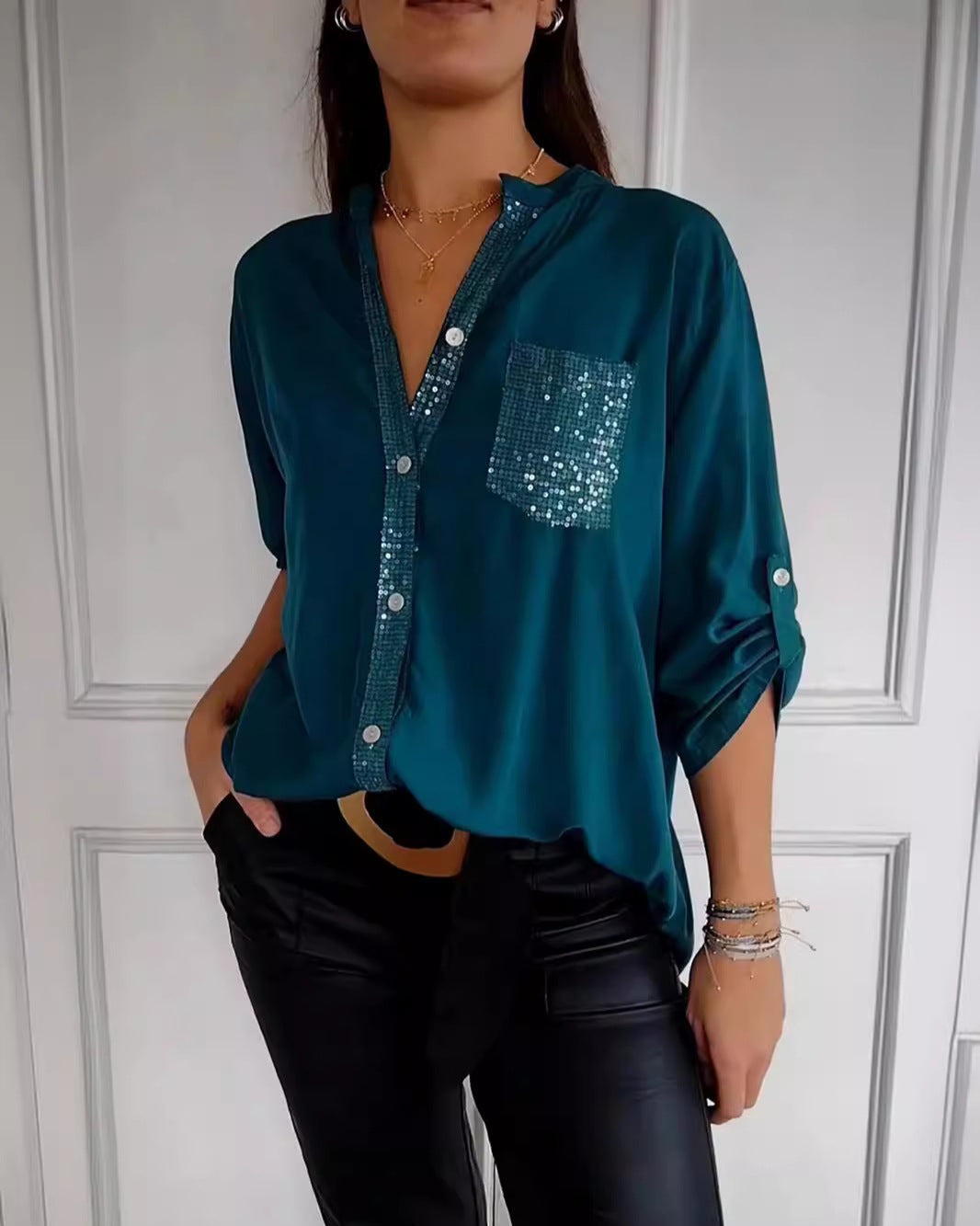 LIVIA: Langes Pailletten-Top mit Glitzer