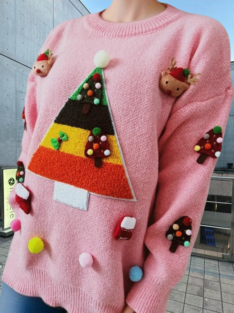 Damen Weihnachts-Pullover mit 3D-Elementen und festlichen Applikationen ModeGeist