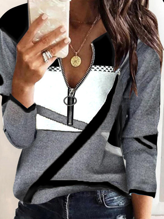 Modischer bedruckter Langarm-Zipper-Pullover von Fudus