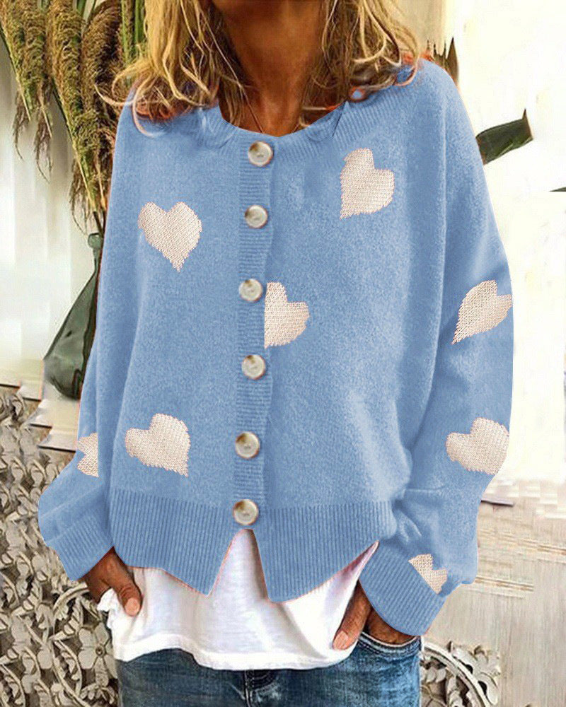 Damen Strickjacke mit Herzmuster und Knopfleiste ModeGeist