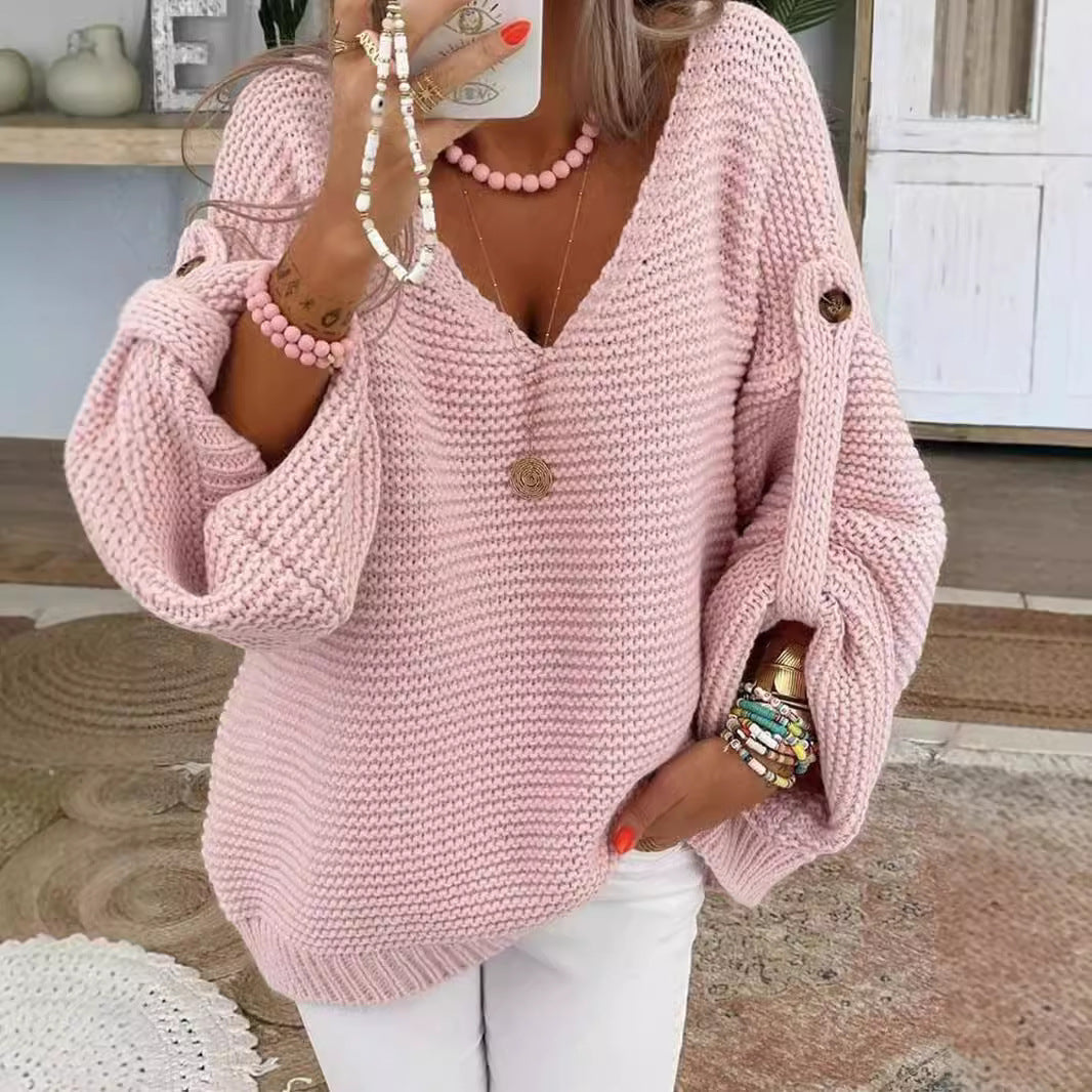 Damen Grober Strickpullover mit V-Ausschnitt ModeGeist