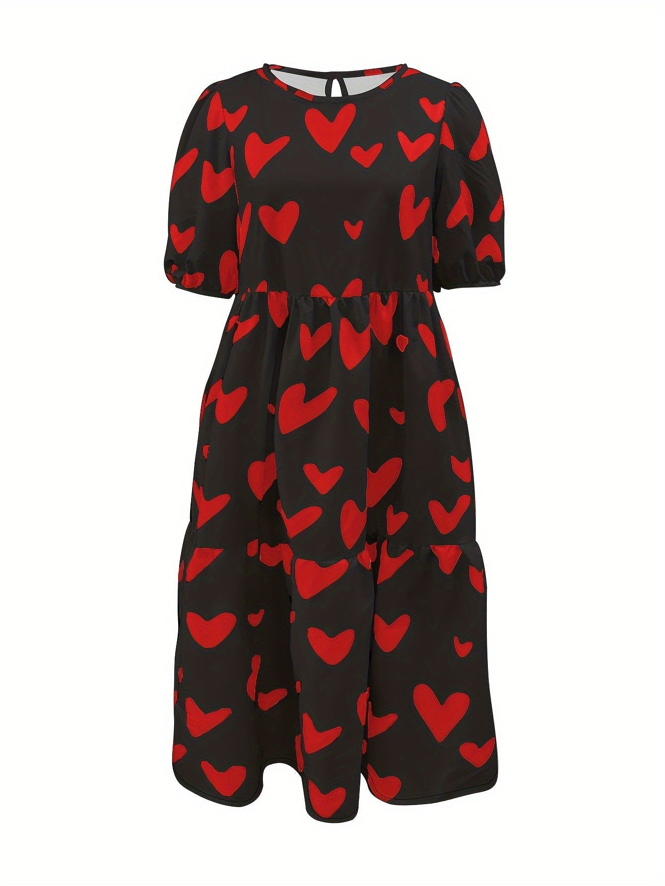 Damen Minikleid mit modernem Herzmuster und luftigen Ärmeln ModeGeist