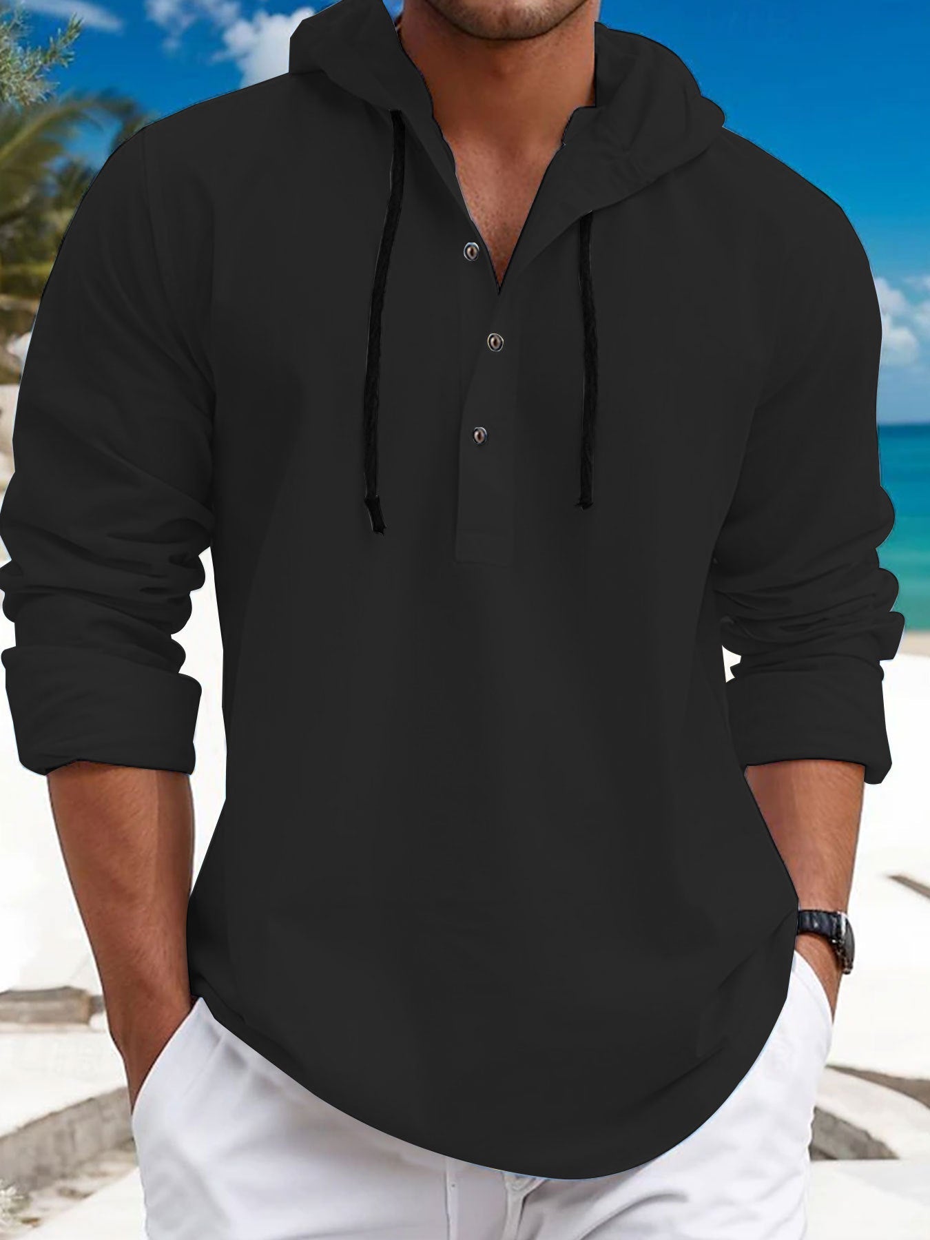 Herren Kapuzenpullover mit Knopfleiste und atmungsaktivem Stoff ModeGeist