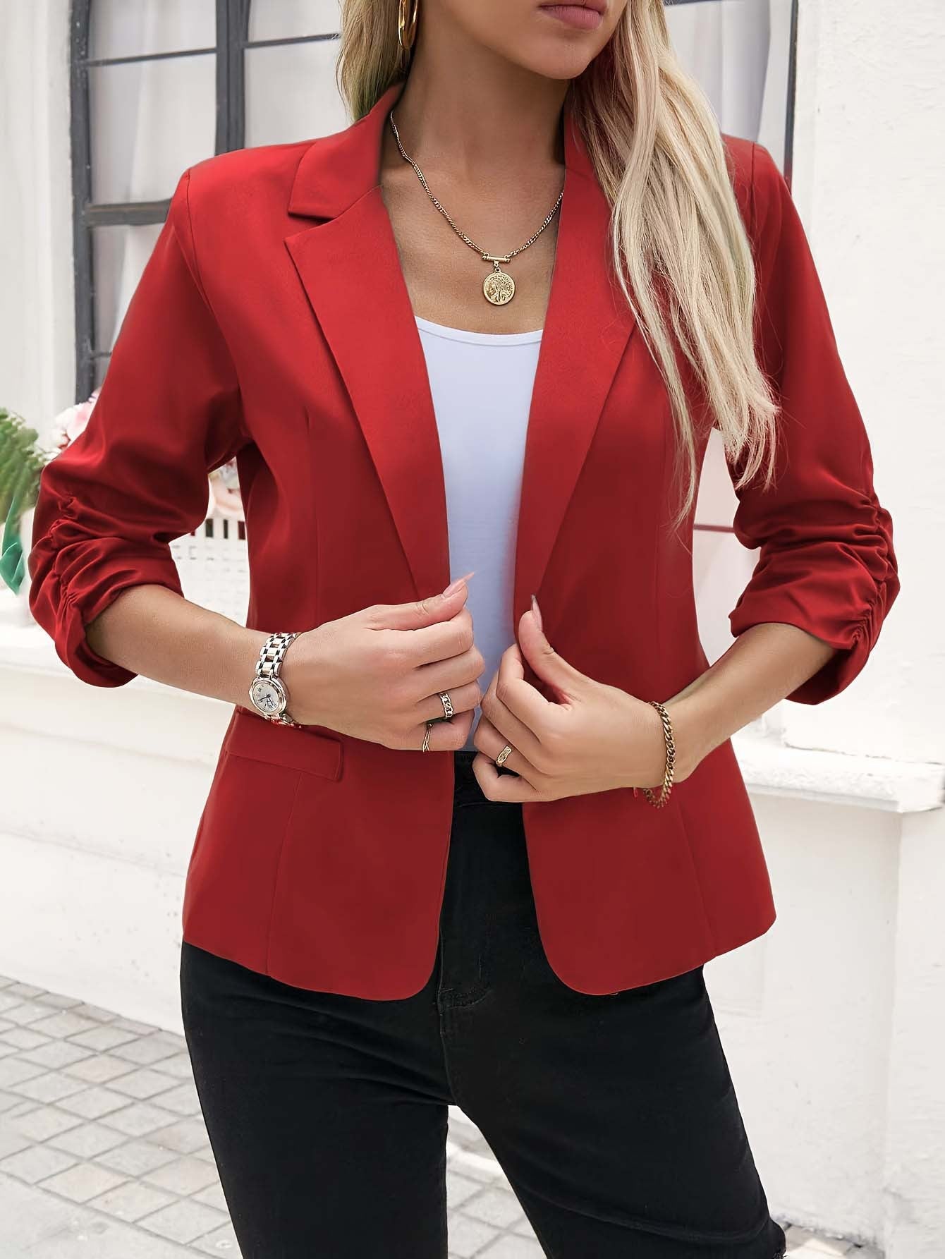 Damen modische Blazerjacke mit innovativem Schnitt und elastischen Ärmeln ModeGeist