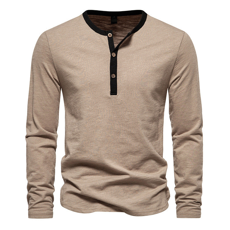 Herren langärmliges Henley-Shirt mit kontrastierendem Kragen ModeGeist