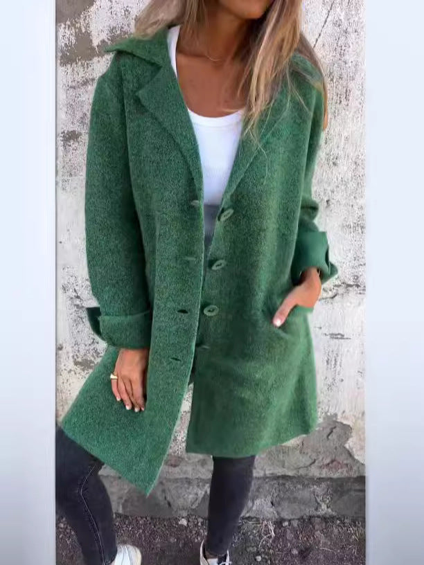 ModeGeist | Mittellanger Mantel - Lockere Passform - Woll-Look - Reverskragen - Einreihe Knopfverschluss