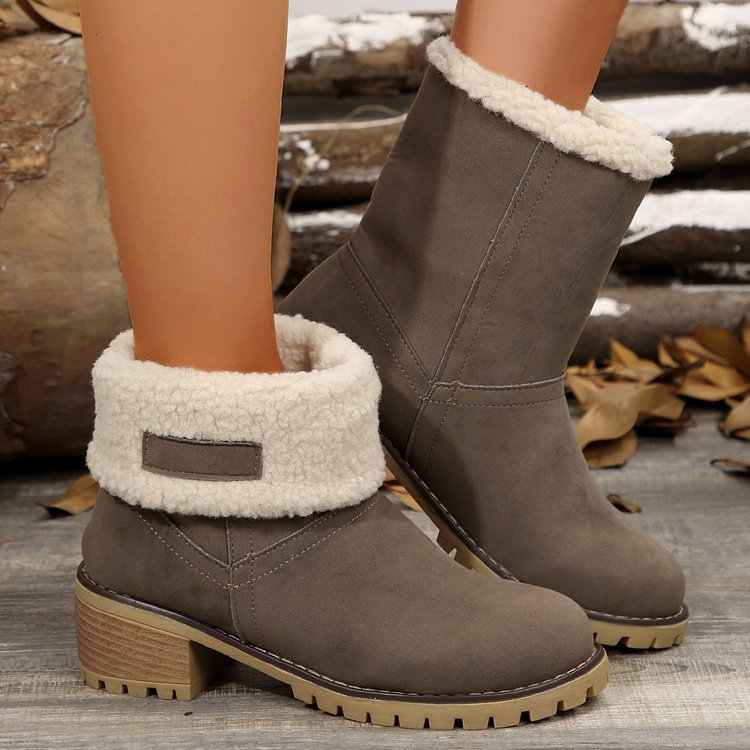 Damen warme Stiefeletten mit flauschigem Schafsfellkragen ModeGeist