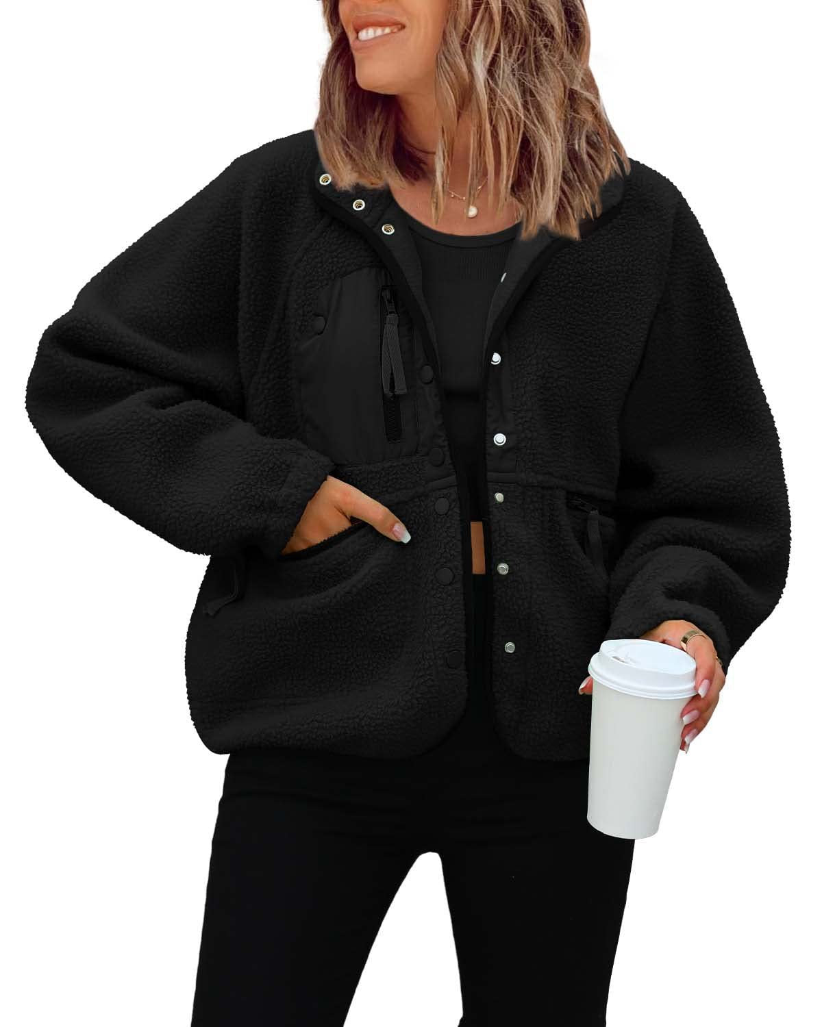 Damen kuschelige Fleecejacke mit praktischen Taschen ModeGeist