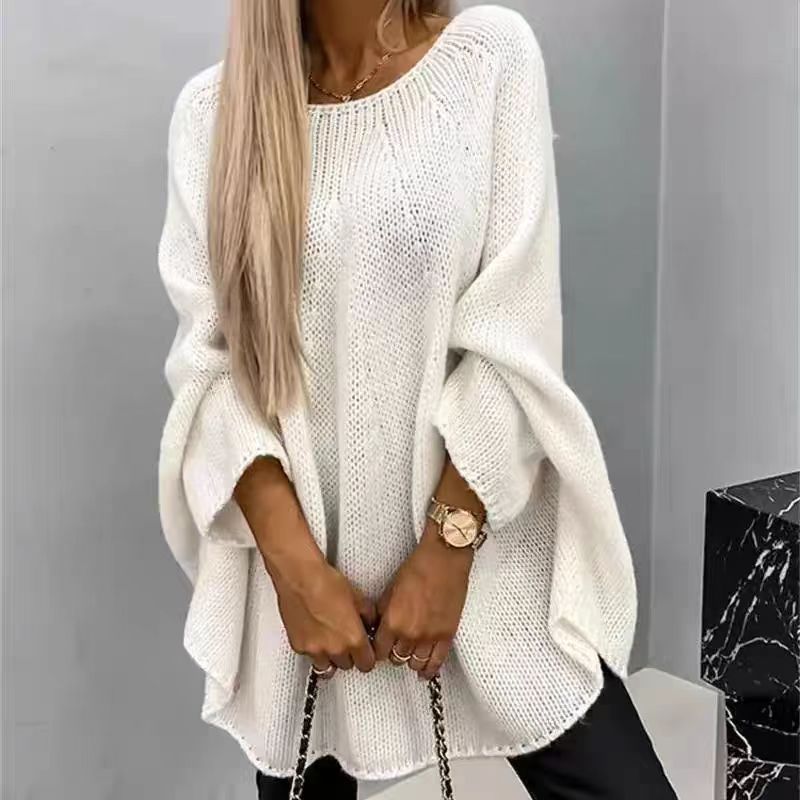 ModeGeist | Strick Cape Pullover Übergröße Passform Grober Wollmix Fledermausärmel