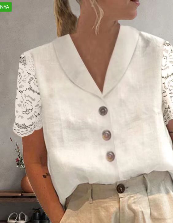 Modegeist Bluse für Damen mit Spitze an den Ärmeln und edlen Knöpfen