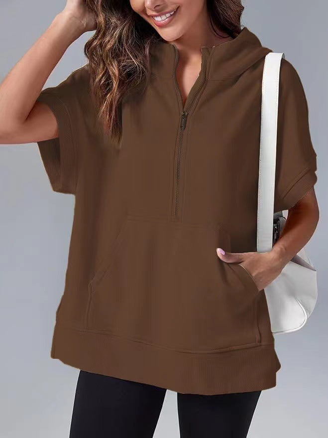 Damen Lichtgewicht Kapuzenpullover mit halbem Reißverschluss und Taschen ModeGeist