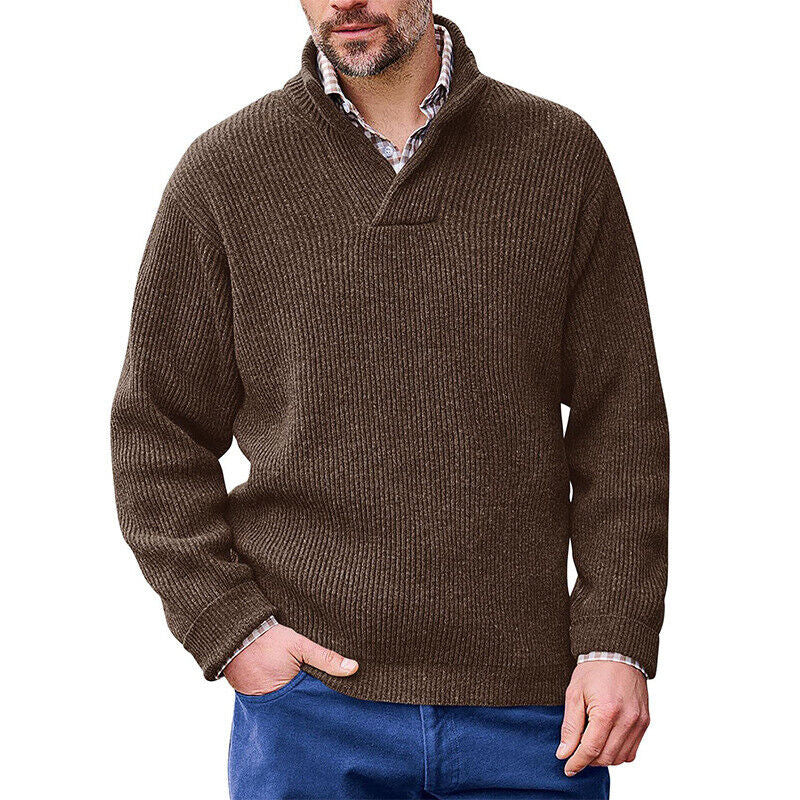 Herren Strickpullover mit modernem Stehkragen und feiner Rippstruktur ModeGeist
