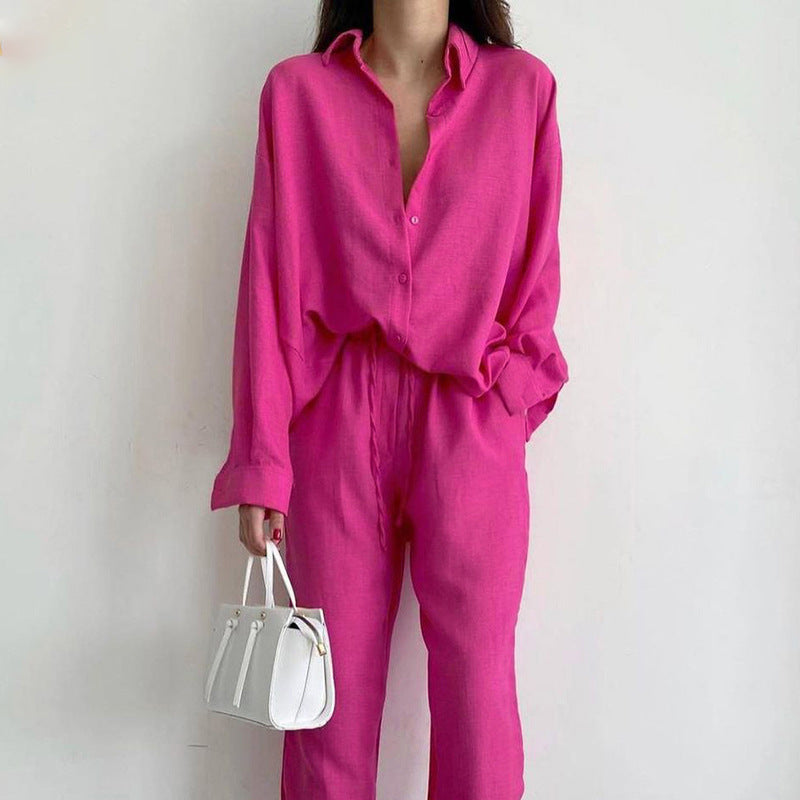 Damen lässiges Leinen Ensemble mit elegantem Hemd und weiter Hose ModeGeist