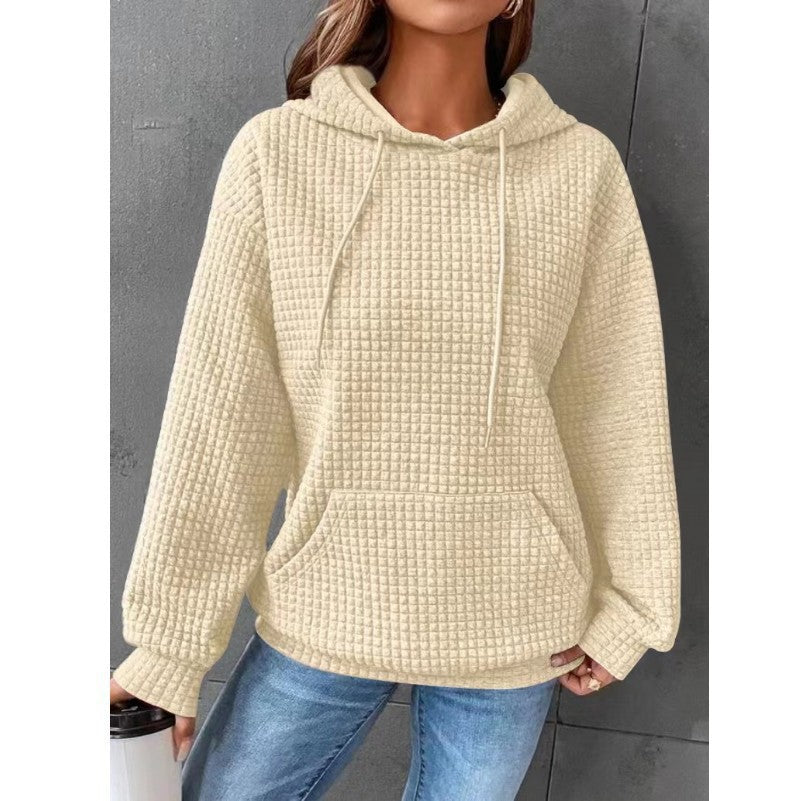 Damen Waffelstruktur Hoodie mit Kängurutasche und lässigem Schnitt ModeGeist