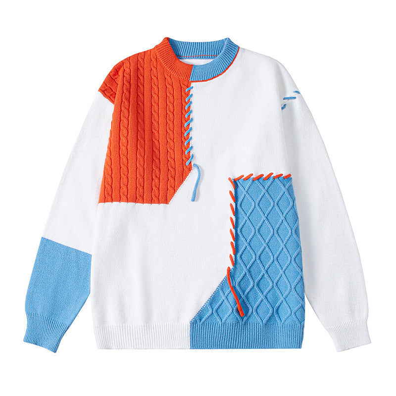 Damen kreativer Pullover mit strukturiertem Patchwork-Design und einzigartigen Details ModeGeist