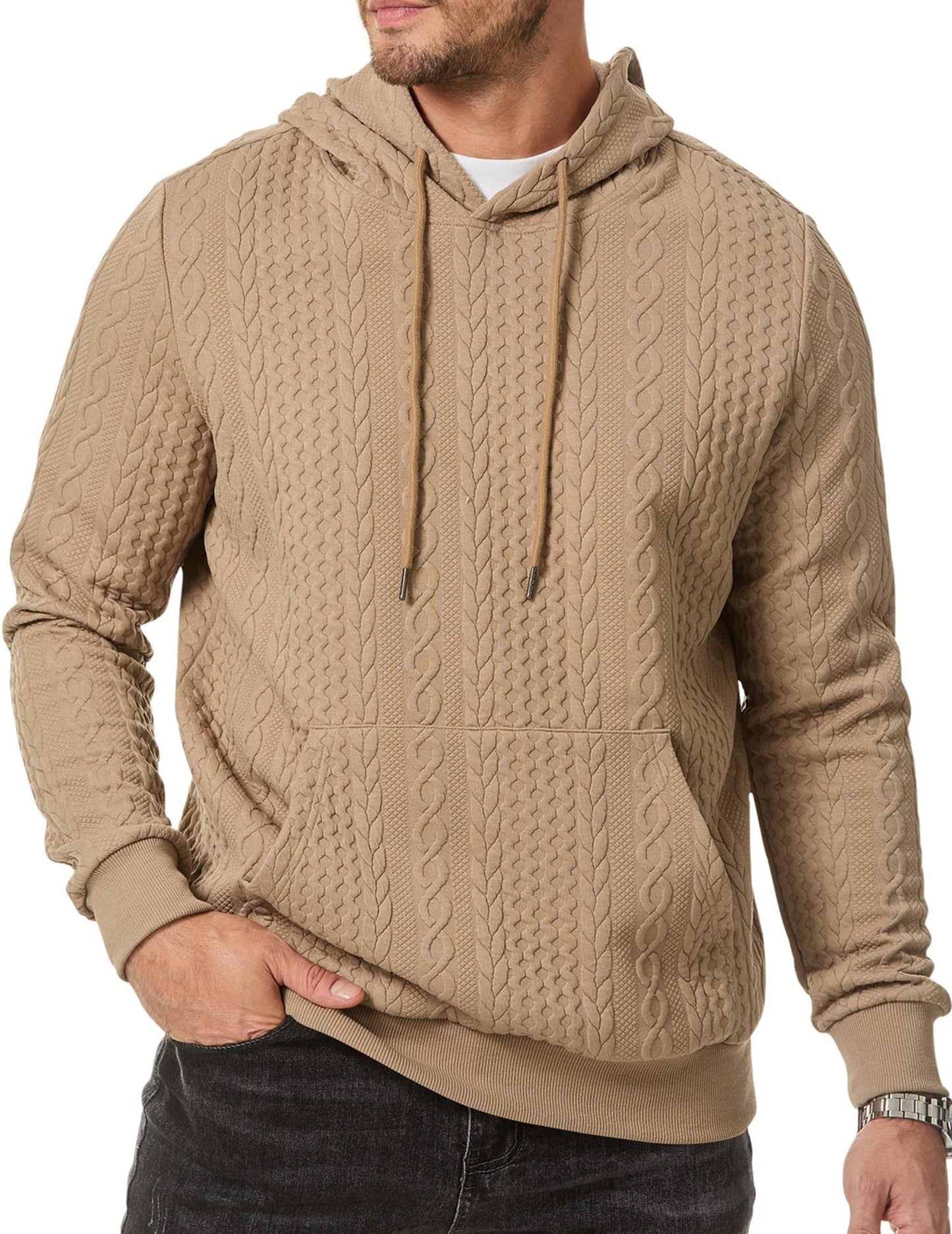 Herren Kapuzenpullover mit strukturiertem Kabelstrickmuster ModeGeist