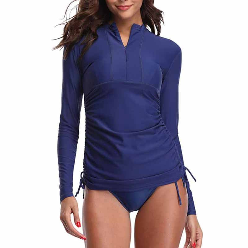 Modisches Damen Badeoberteil mit langem Arm und innovativem Schnürdesign