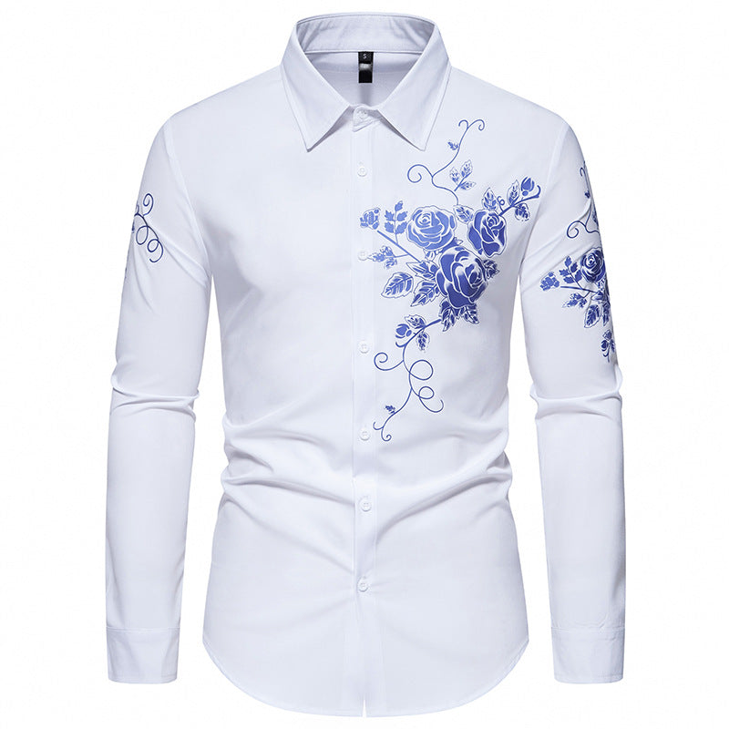 Herren Langarmhemd mit floralen Stickereien ModeGeist