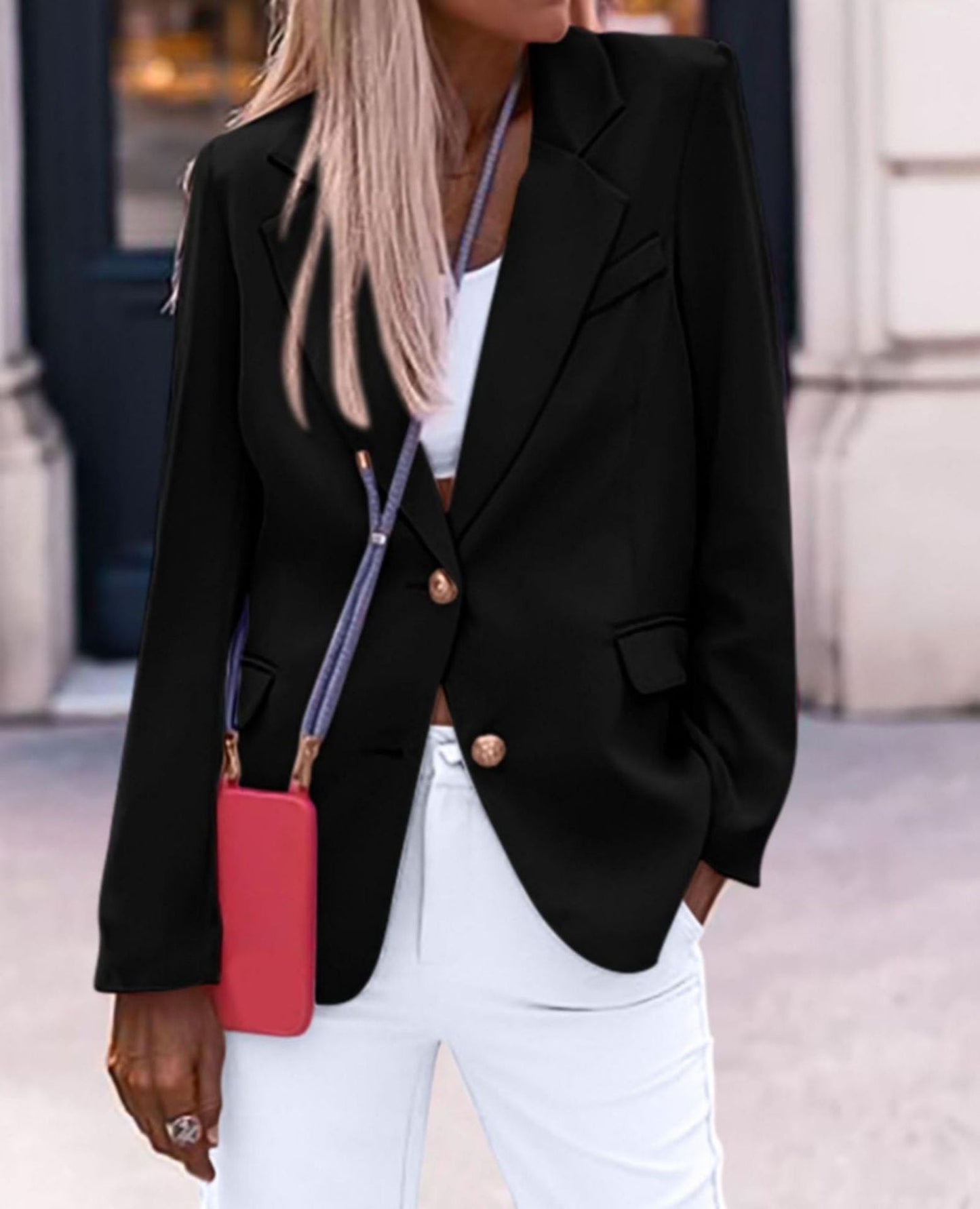 Damen Eleganter Einreiher Blazer mit goldenen Knöpfen und tailliertem Schnitt ModeGeist