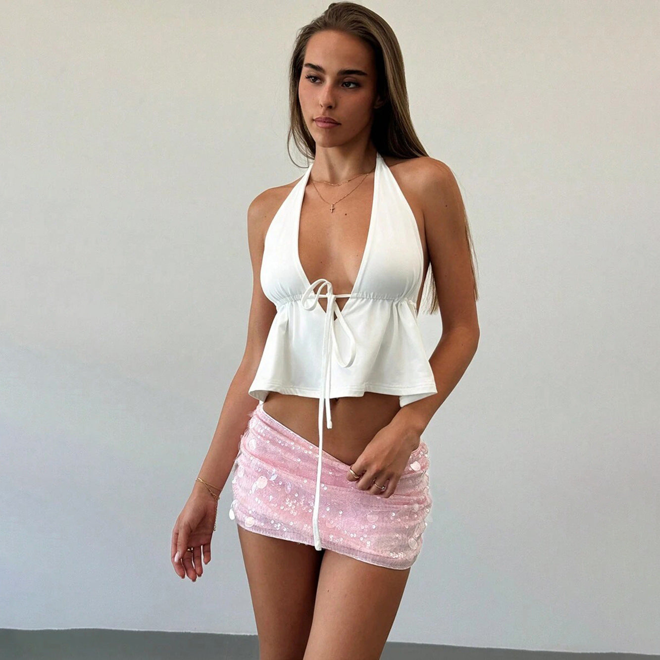 Modegeist Damen-Haltertop mit verstellbarem Bindeband