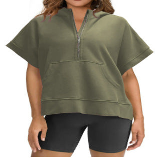 Damen Lichtgewicht Kapuzenpullover mit halbem Reißverschluss und Taschen ModeGeist