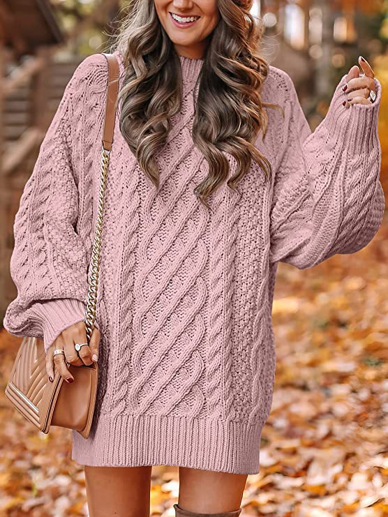 Damen Grober Strickpullover mit voluminösen Ärmeln und dekorativem Zopfmuster ModeGeist