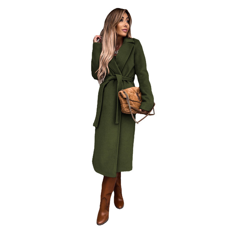 Damen eleganter Langmantel mit Gürtel und offenen Taschen ModeGeist